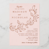 Cascading Leaves Weddenschap Blush en Roos Gold Folie Uitnodiging (Voorkant)