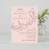 Cascading Leaves Weddenschap Blush en Roos Gold Folie Uitnodiging (Staand Voorkant)