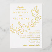 Cascading Leaves Weddenschap Gold Folie Uitnodiging (Voorkant)