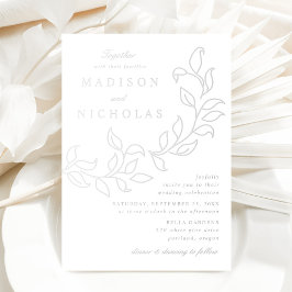 Cascading Leaves Wedding Silver Folie Uitnodiging