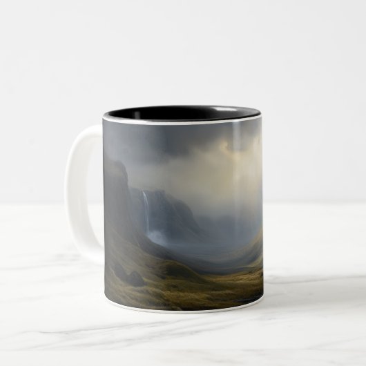 Cascading Light: Mountain Waterval Landschap Tweekleurige Koffiemok (Voorkant links)