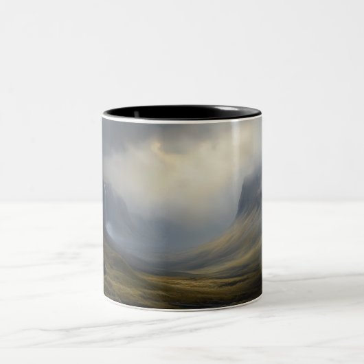 Cascading Light: Mountain Waterval Landschap Tweekleurige Koffiemok (Center)