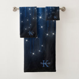 Cascading Lights Monogram Blauw ID789 Bad Handdoek