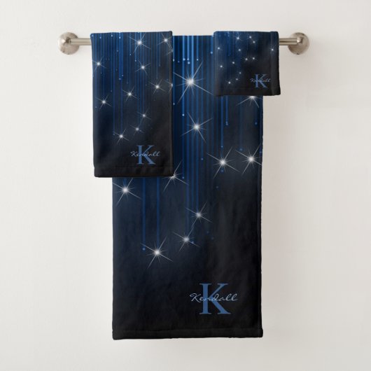 Cascading Lights Monogram Blauw ID789 Bad Handdoek (Insitu)