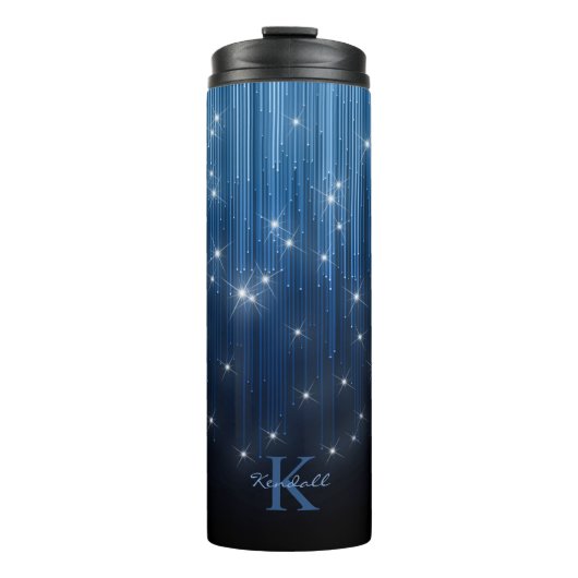 Cascading Lights Monogram Blauw ID789 Thermosbeker (Voorkant)
