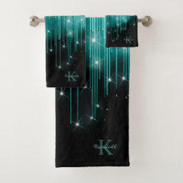 Cascading Lights Monogram Blauwgroen ID789 Bad Handdoek