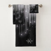Cascading Lights Monogram zwart en wit ID789 Bad Handdoek (Insitu)