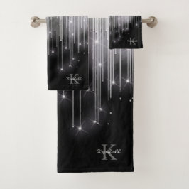 Cascading Lights Monogram zwart en wit ID789 Bad Handdoek