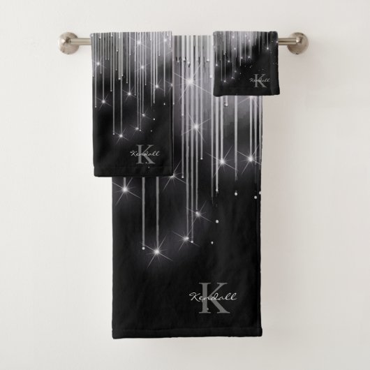 Cascading Lights Monogram zwart en wit ID789 Bad Handdoek (Insitu)