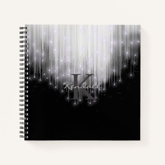 Cascading Lights Monogram zwart en wit ID789 Notitieboek (Voorkant)