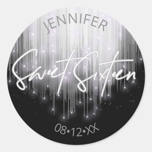 Cascading Lights Sweet 16 Black en White ID790 Ronde Sticker (Voorkant)