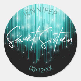 Cascading Lights Sweet 16 Blauwgroen ID790 Ronde Sticker