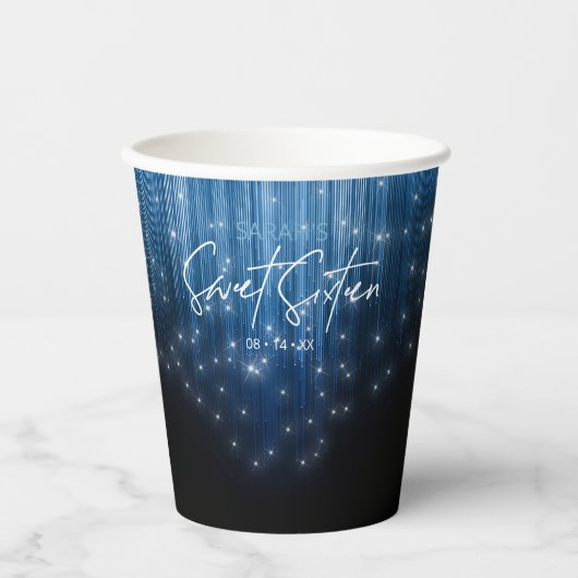 Cascading Lights Sweet 16 Blue ID790 Papieren Bekers (Voorkant)