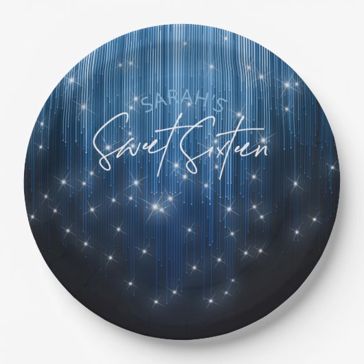 Cascading Lights Sweet 16 Blue ID790 Papieren Bordje (Voorkant)