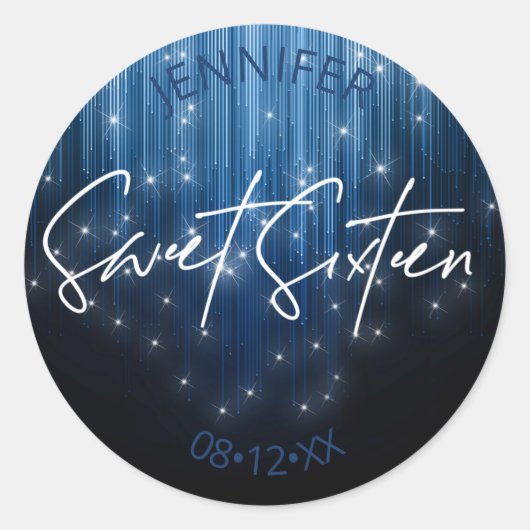 Cascading Lights Sweet 16 Blue ID790 Ronde Sticker (Voorkant)