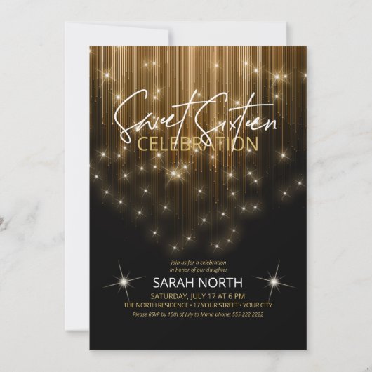 Cascading Lights Sweet 16 Gold ID790 Kaart (Voorkant)