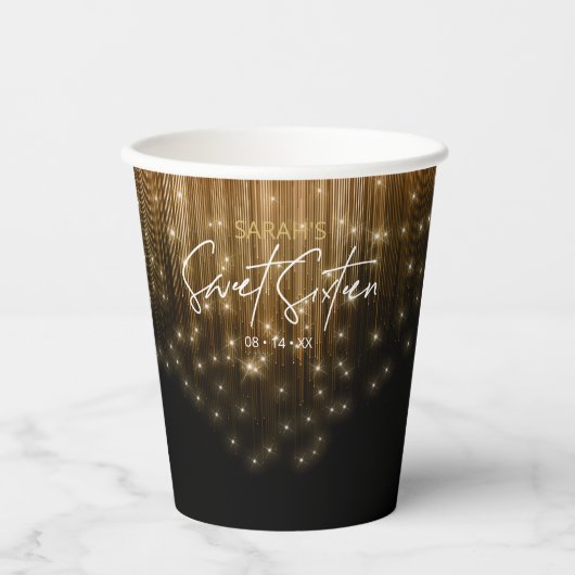 Cascading Lights Sweet 16 Gold ID790 Papieren Bekers (Voorkant)