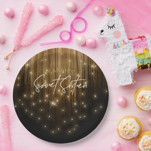 Cascading Lights Sweet 16 Gold ID790 Papieren Bordje (Feest)