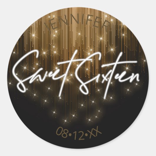 Cascading Lights Sweet 16 Gold ID790 Ronde Sticker (Voorkant)