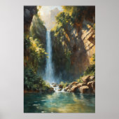 Cascading Majesty: Oerwoud Cliff Waterfall Poster (Voorkant)