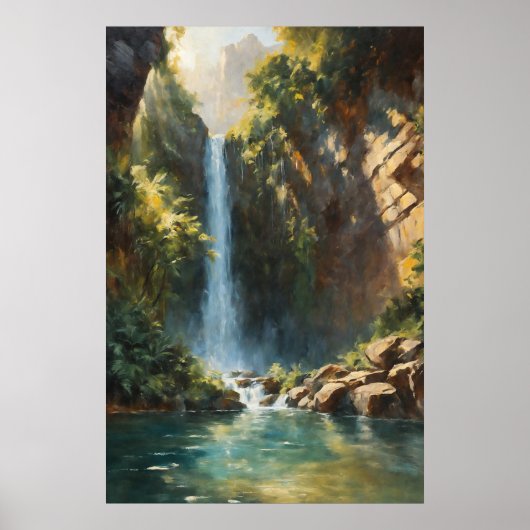 Cascading Majesty: Oerwoud Cliff Waterfall Poster (Voorkant)