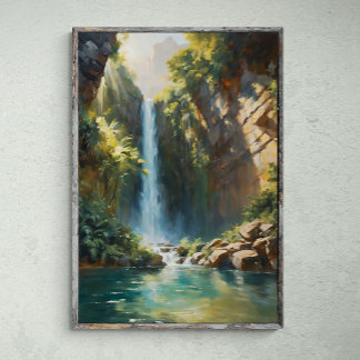 Cascading Majesty: Oerwoud Cliff Waterfall Poster