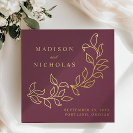 Cascading Merlot en Gold Foil Leaves Wedding Gastenboek