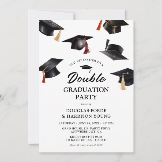 Cascading Motarboards Double Graduation Party Kaart (Voorkant)