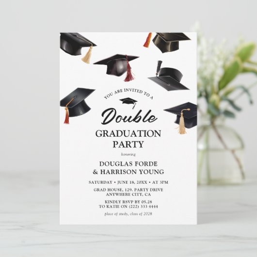 Cascading Motarboards Double Graduation Party Kaart (Staand voorkant)