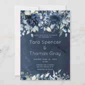 Cascading Navy Blue Peonies Wedding Kaart (Voorkant)