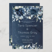 Cascading Navy Blue Peonies Wedding Kaart (Voorkant / Achterkant)