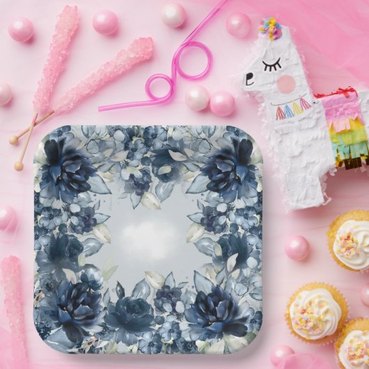 Cascading Navy Peonies Wedding Dinner Papieren Bordje (Feest)