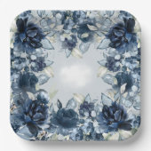 Cascading Navy Peonies Wedding Dinner Papieren Bordje (Voorkant)