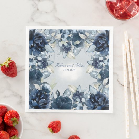 Cascading Navy Peonies Wedding Servet (Insitu)