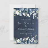 Cascading Navy Peony Wedding Save The Date (Voorkant)