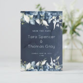 Cascading Navy Peony Wedding Save The Date (Staand voorkant)
