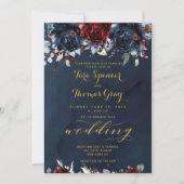 Cascading Peonies Burgundy Navy Gold Weddenschap Kaart (Voorkant)