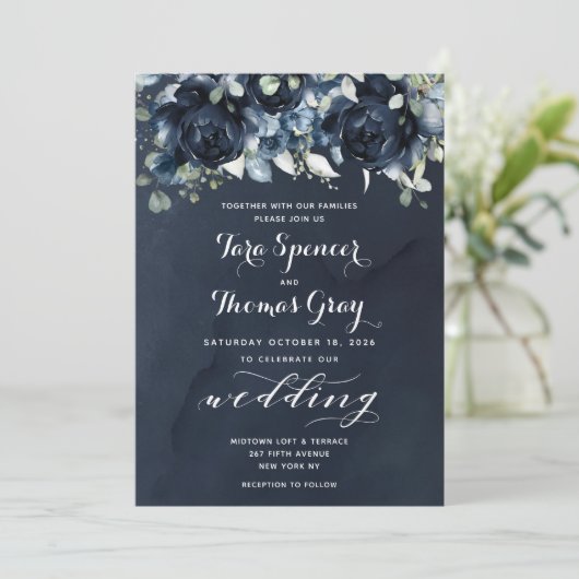 Cascading Peonies Wedding Invitation Suite Kaart (Staand voorkant)