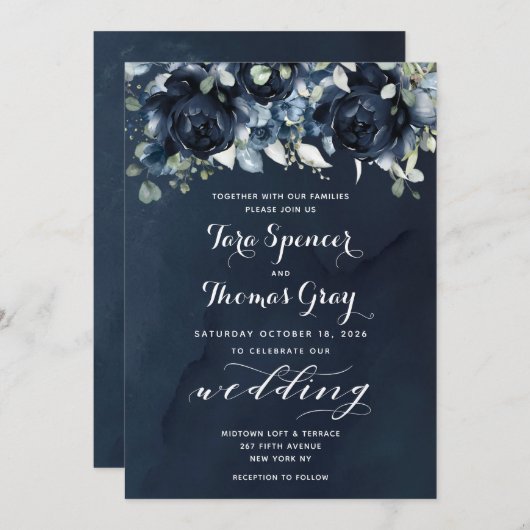 Cascading Peonies Wedding Invitation Suite Kaart (Voorkant / Achterkant)