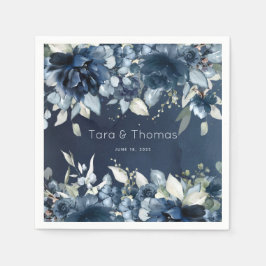 Cascading Peonies Wedding Navy Cocktail Napkins Servet