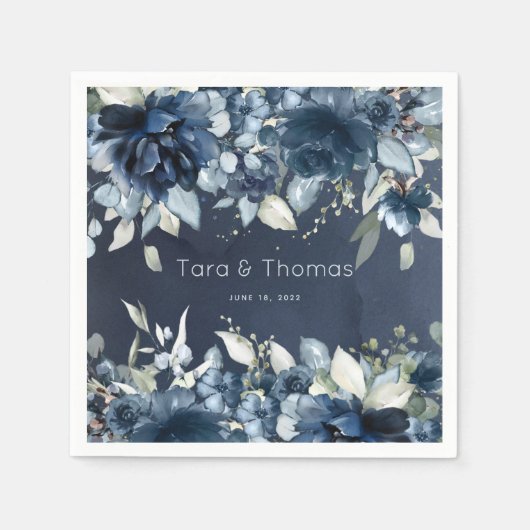 Cascading Peonies Wedding Navy Cocktail Napkins Servet (Voorkant)