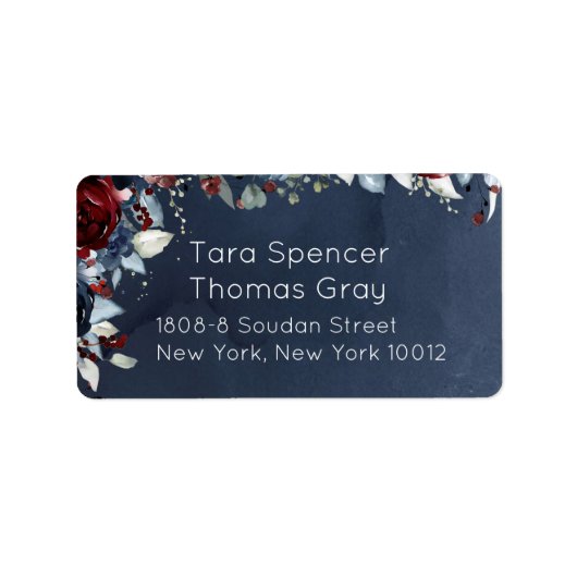 Cascading Peony Burgundy Navy Mailing Etiket (Voorkant)