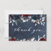 Cascading Peony Burgundy Navy Wedding Bedankkaart (Voorkant)