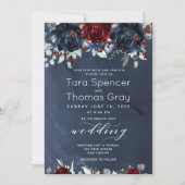 Cascading Peony Burgundy Navy Wedding Kaart (Voorkant)