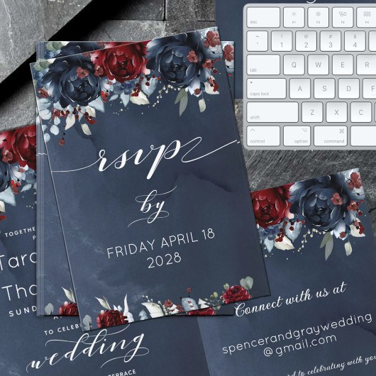 Cascading Peony Burgundy Navy Wedding Online RSVP