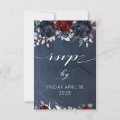 Cascading Peony Burgundy Navy Wedding Online RSVP (Voorkant)