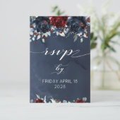 Cascading Peony Burgundy Navy Wedding Online RSVP (Staand voorkant)