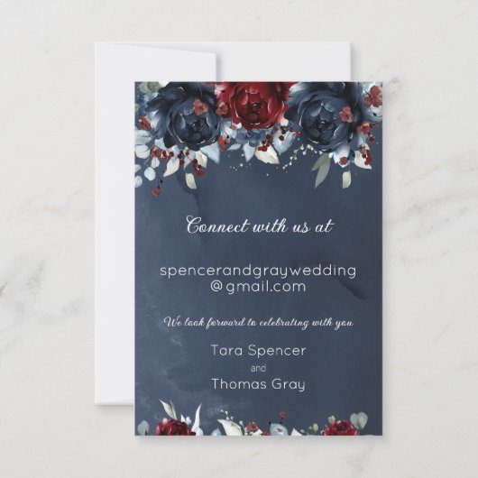 Cascading Peony Burgundy Navy Wedding Online RSVP (Achterkant)