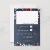 Cascading Peony Burgundy Navy Wedding RSVP (Achterkant)