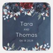 Cascading Peony Burgundy Navy Wedding Vierkante Sticker (Voorkant)